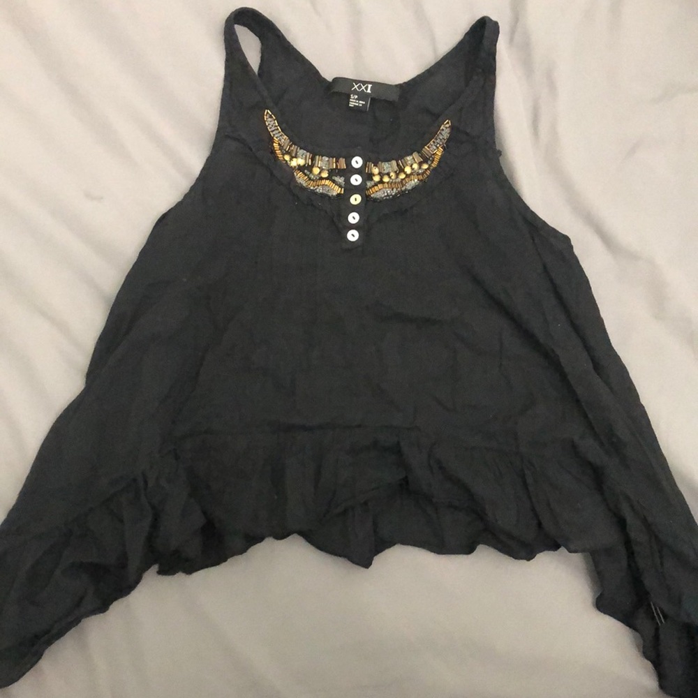 Black flowy tank top crop top with gem details